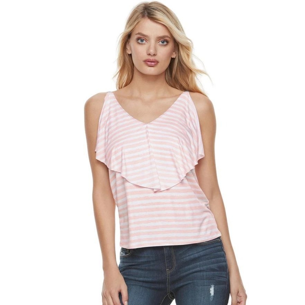 Juicy Couture Y2K Striped Tank Top Ruffle Sleeveless Casual Blouse Pink White M‎